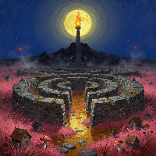 Surreal Fantasy Stone Labyrinth at Night