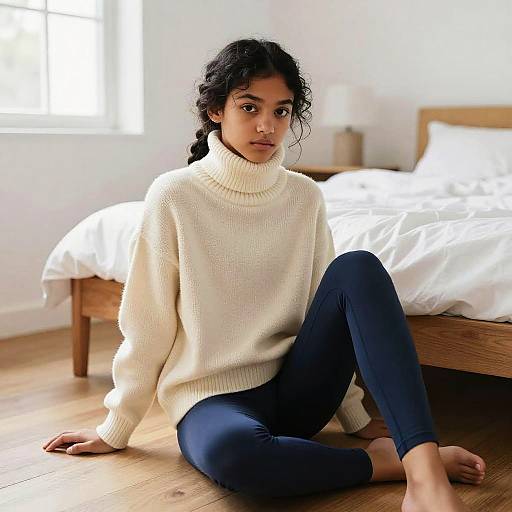 Teen Girl in Scandinavian Cozy Bedroom