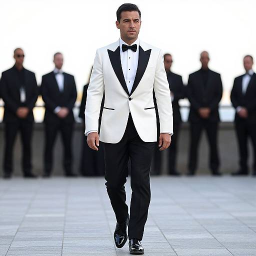 Confident Man in Sharp White Tuxedo