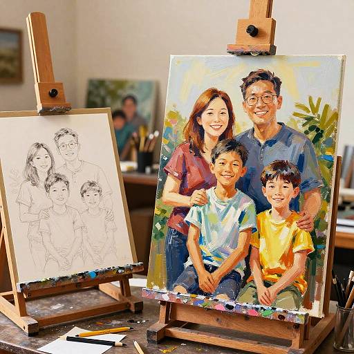Family Portrait Progress in Artist Studio