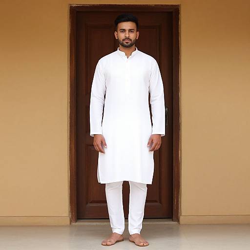 Man in Traditional White Kurta Pajama
