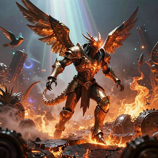 Draconic Warrior in Fiery Battlefield