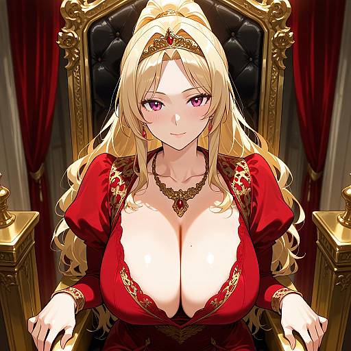 Regal Female in Ornate Red Dress