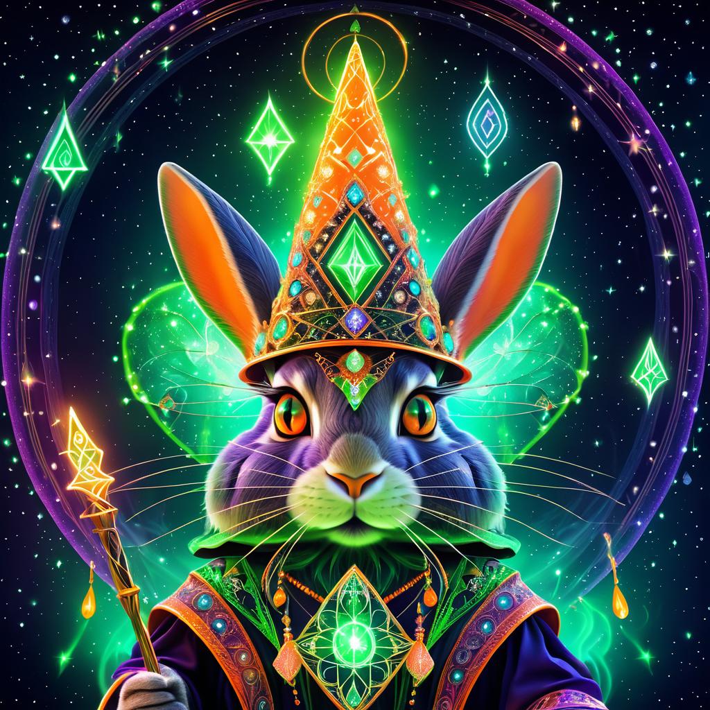 Enigmatic Wizard Rabbit in Cosmic Aura