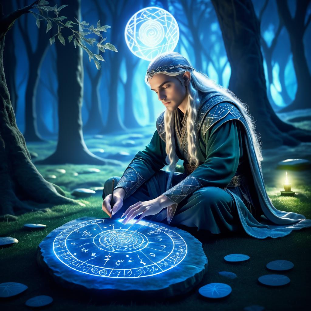 Enchanted Elven Scholar in Moonlit Glade