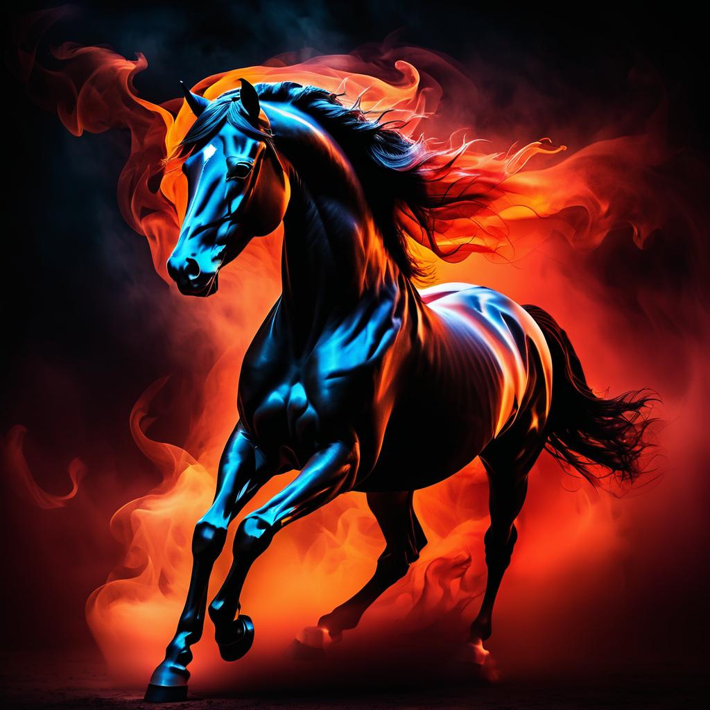 Majestic Horse in Fiery Abstract Smoke