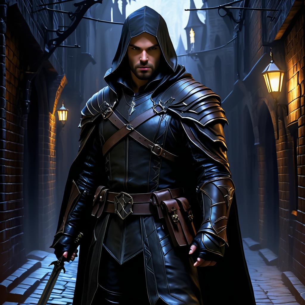 Detailed Rogue in Shadowy Urban Alley