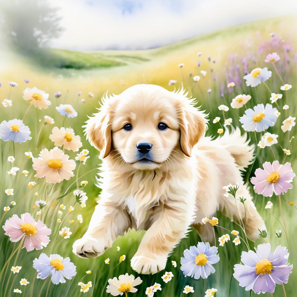 Joyful Golden Retriever Puppy in Flowers