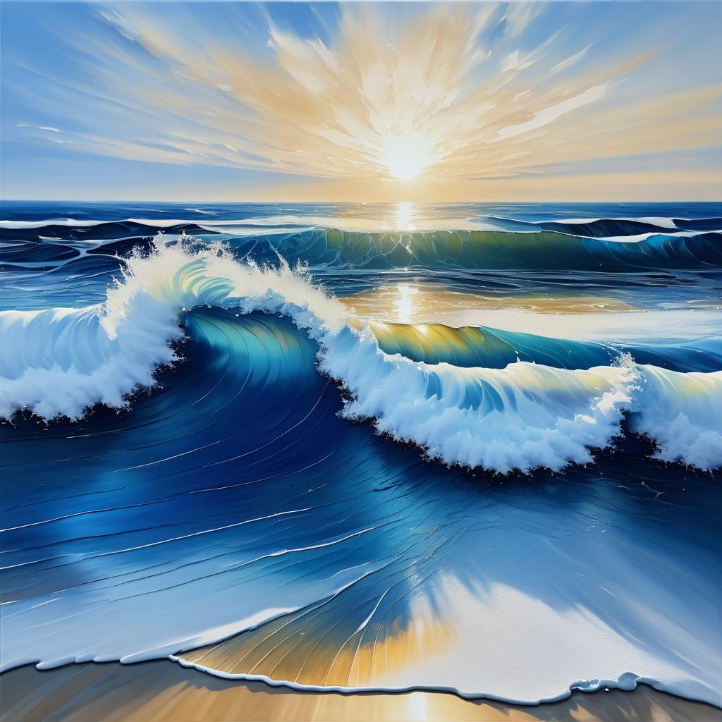 Serene Sunrise Wave in Deep Blue