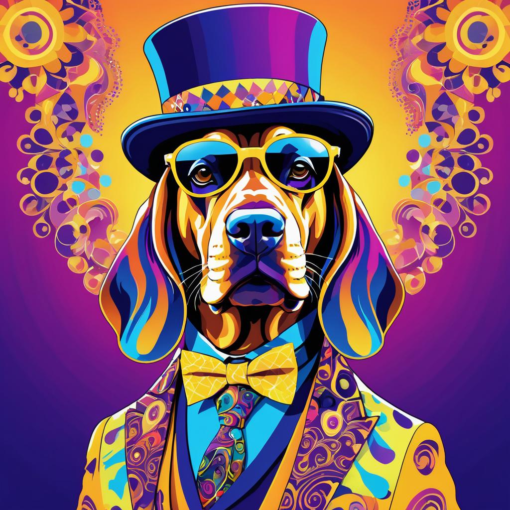 Psychedelic Bloodhound in Colorful Attire