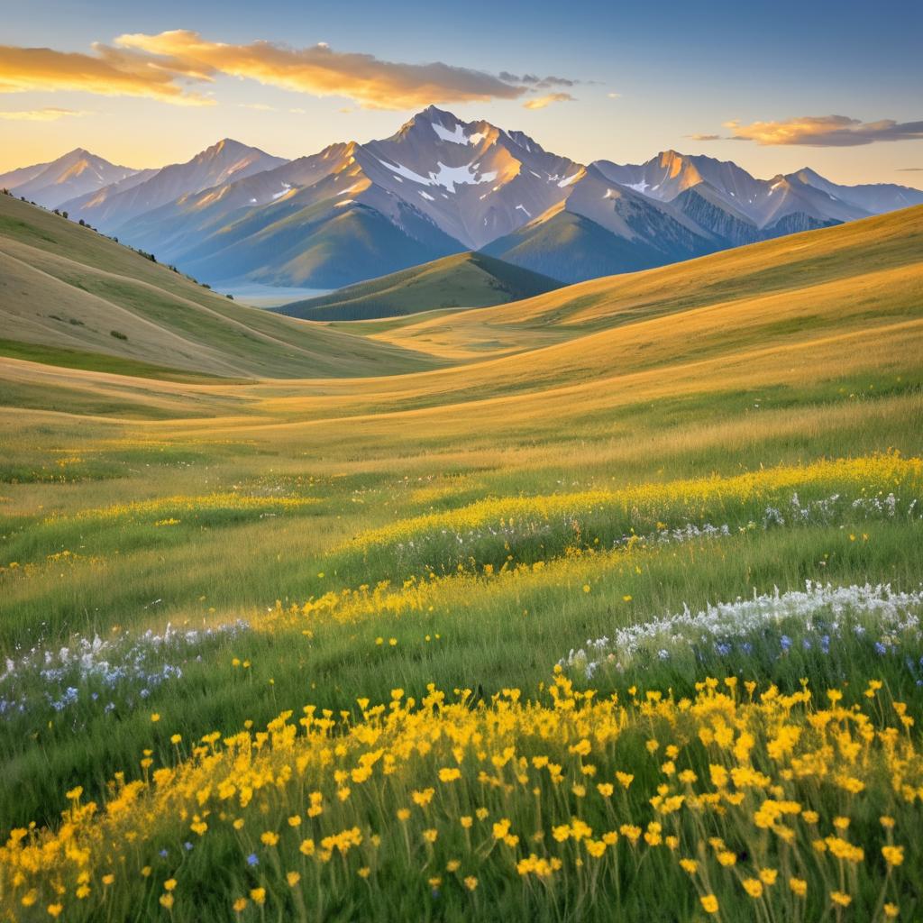 Breathtaking Mountain Range with Elk and Wildflowers