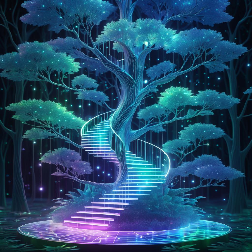 Holographic Tree with Glowing Staircase