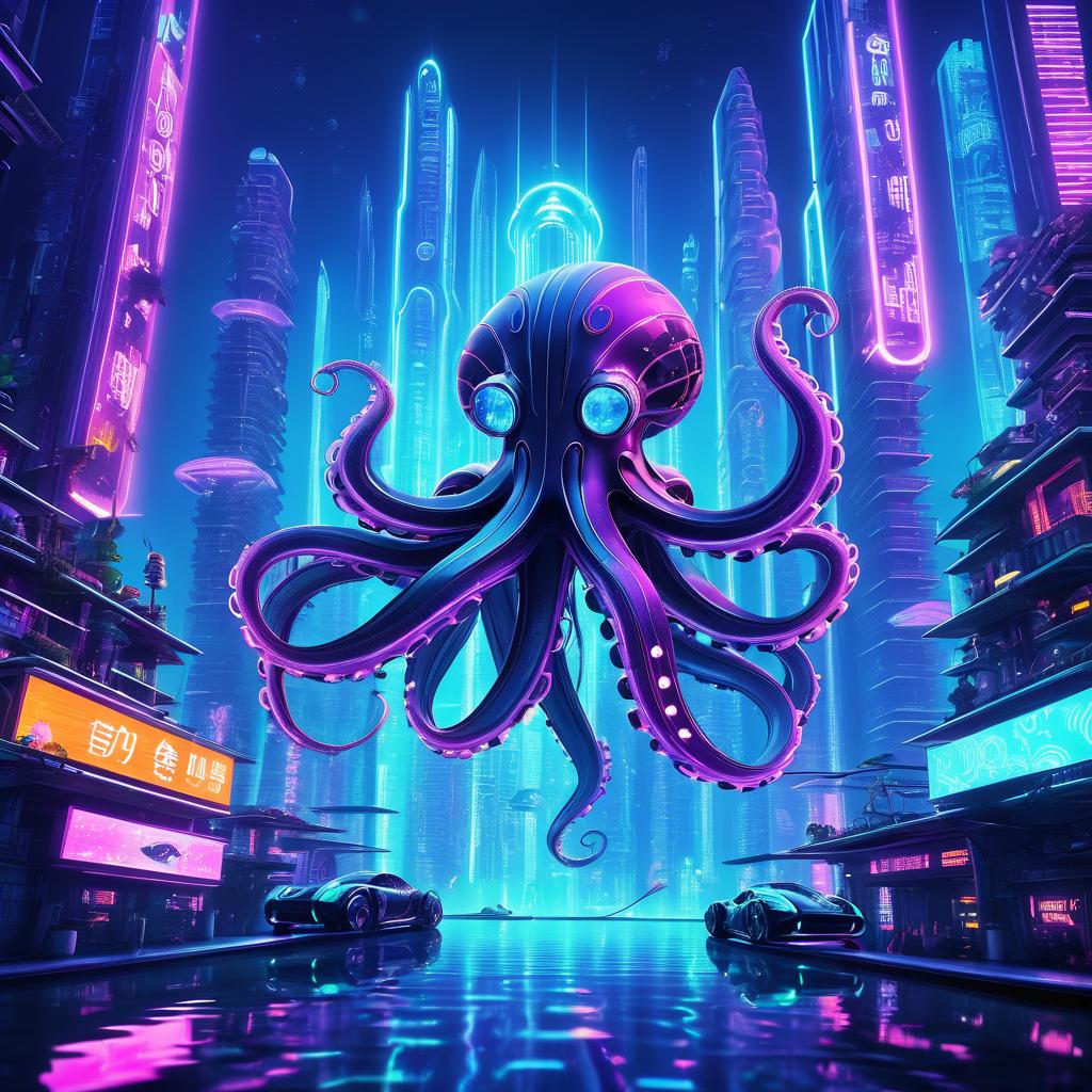 Cyberpunk Octopus in Futuristic City