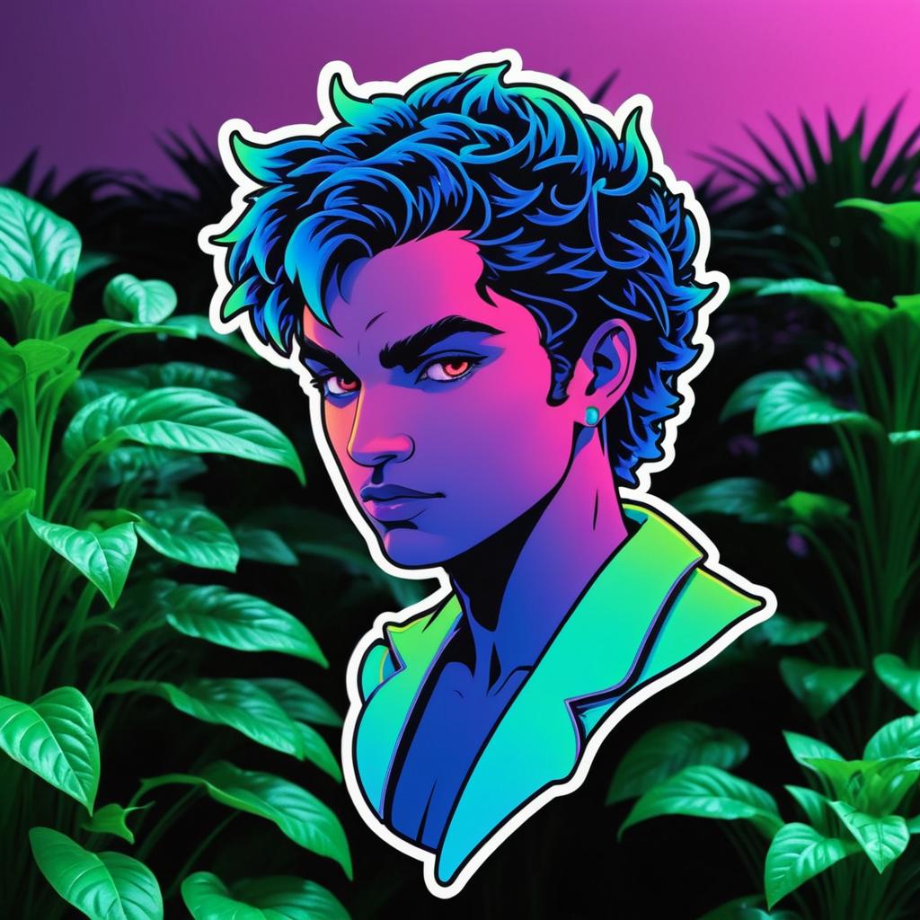 Magical Male Sprite in Vaporwave Garden