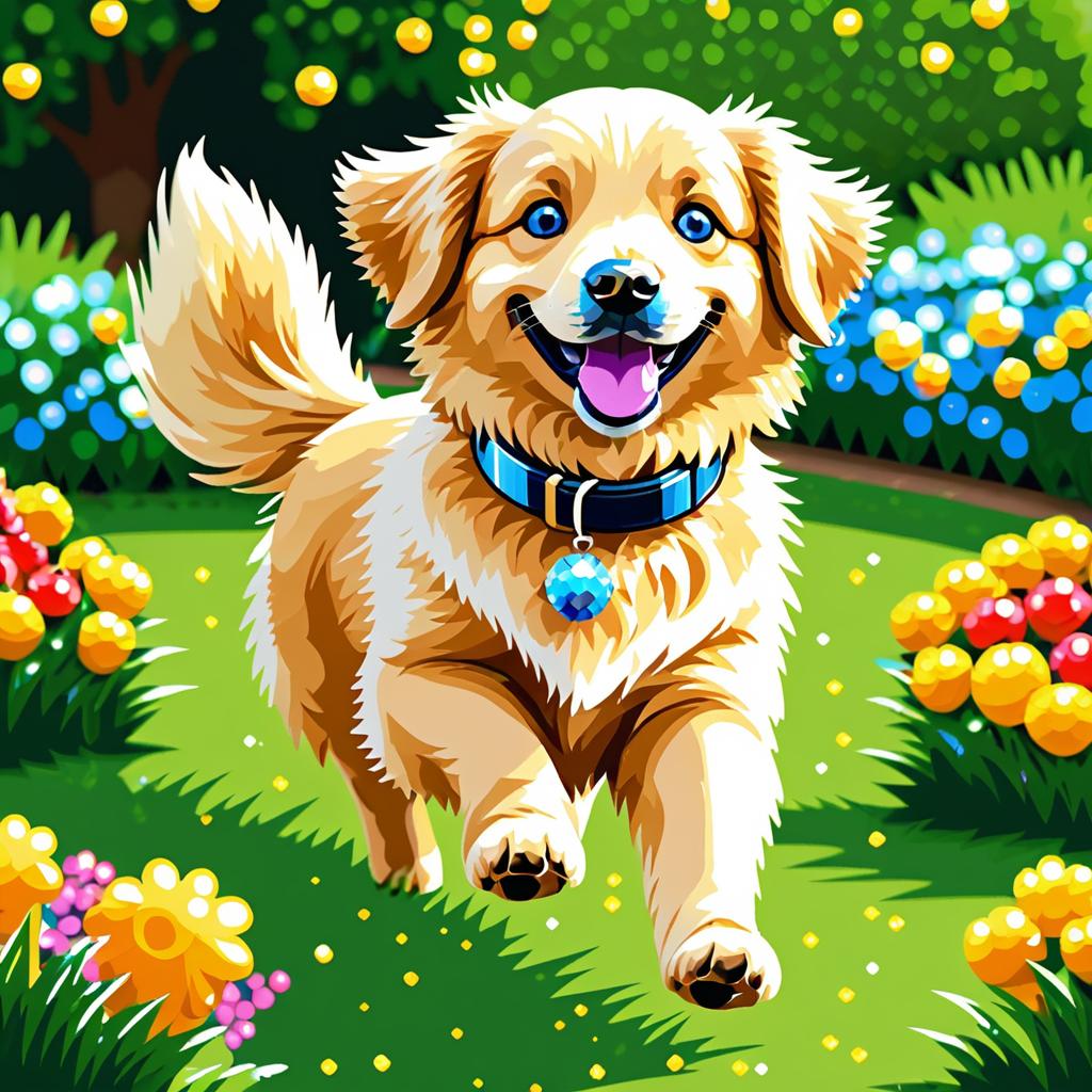 Cheerful Golden Retriever in Pixel Art