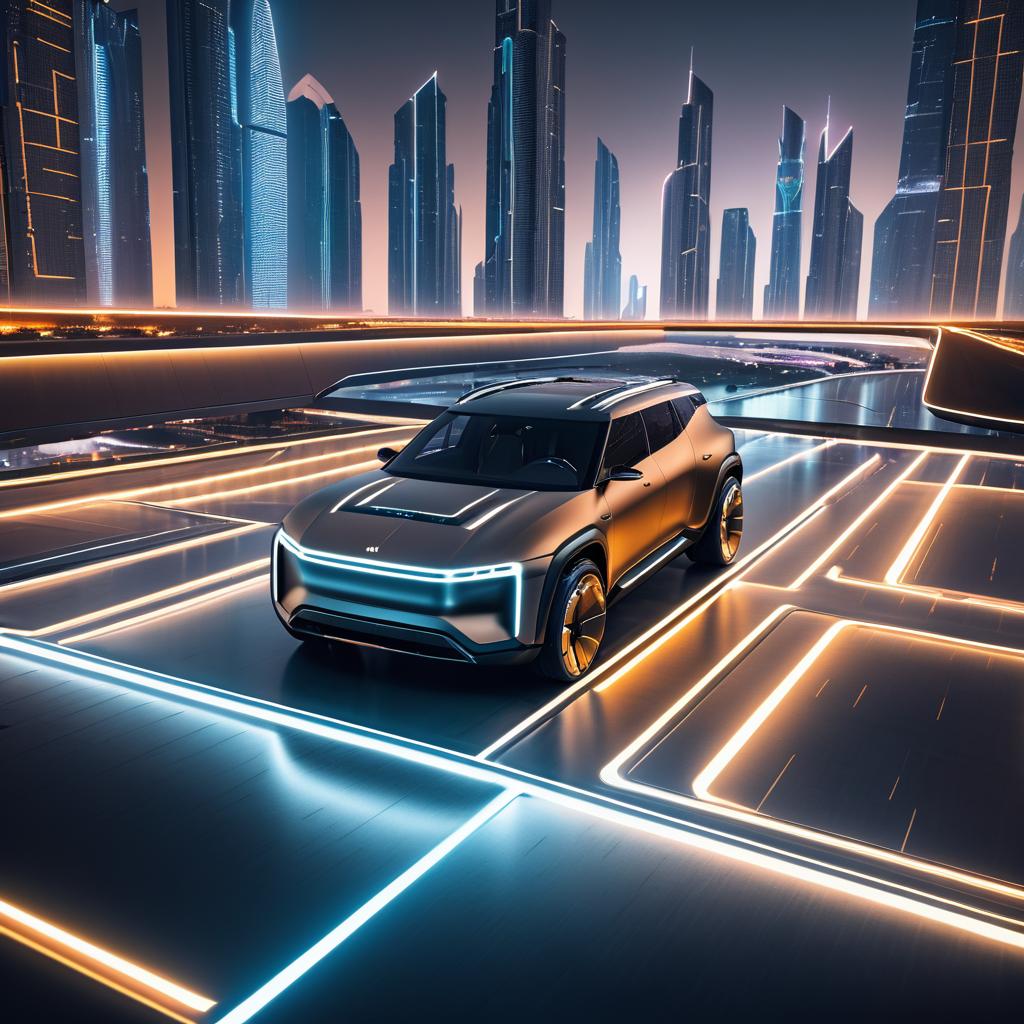 Futuristic Rivian on Neon Alien Highway