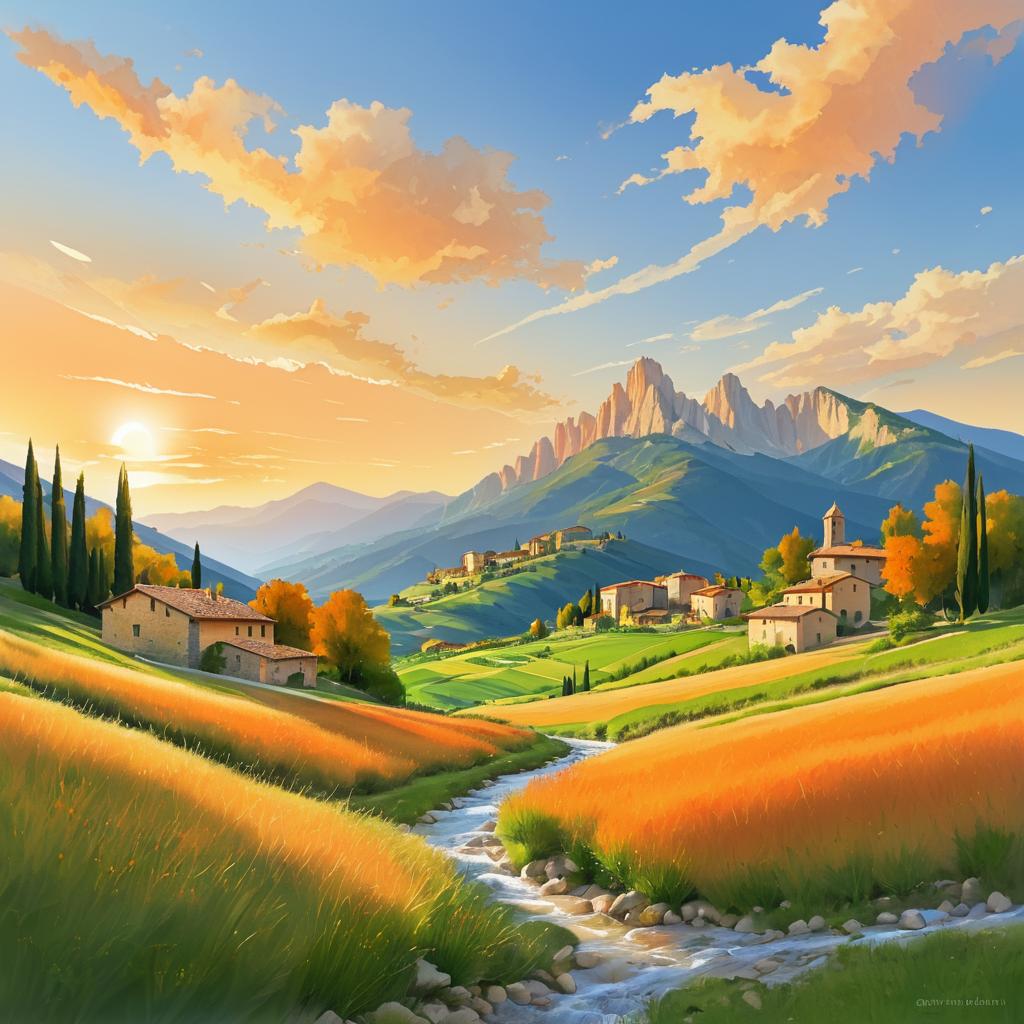 Serene Sunset in a Medieval Italian Village