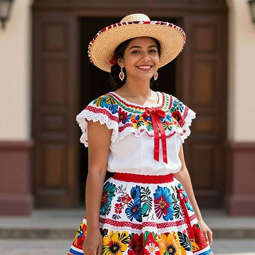 Woman in Vibrant Mexican Dress
