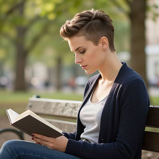 Reflective Woman with Faux Hawk Reading