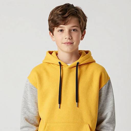 Boy in Yellow Hoodie with Stripes