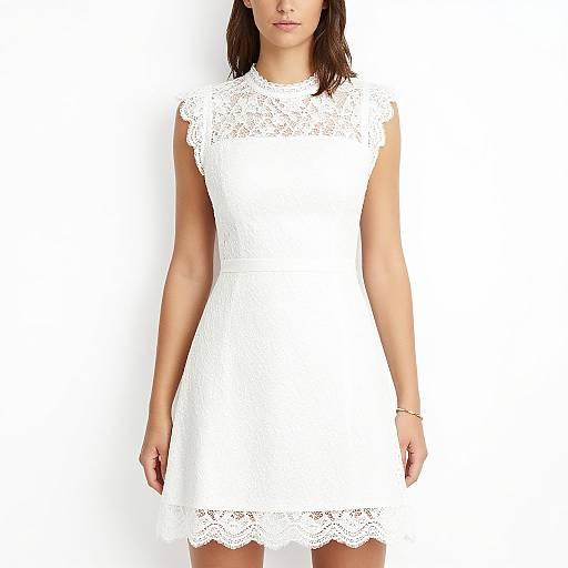 Modern Romantic Woman in White Lace Dress