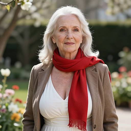 Elegant Elderly Woman in Sunlit Garden