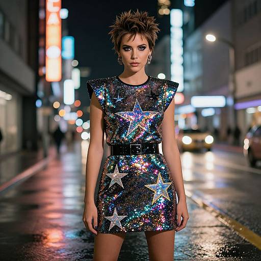 Fashion-Forward Woman in Neon City