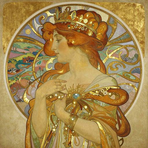 Gilded Landscape Profile in Mucha Style