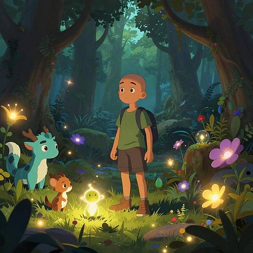 Bald Boy in Magical Forest