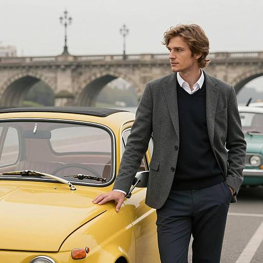 Stylish Man by Vintage Yellow Car