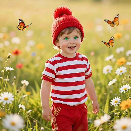 Playful Boy in Sunlit Meadow