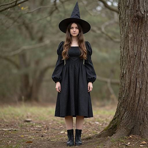 Witch in Renaissance Costume Outdoors
