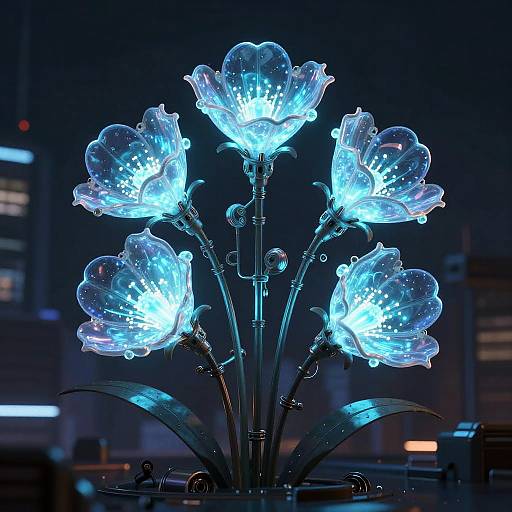 Cyberpunk Bioluminescent Flower Art