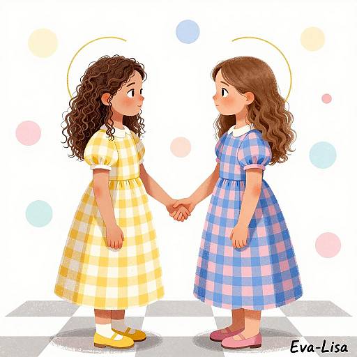 Two Girls Holding Hands with Halos