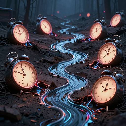 Neon Clocks Flowing Backwards Dreamscape