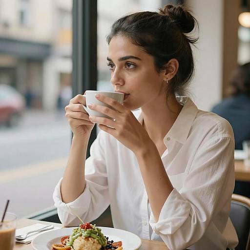 Calm Woman by Window with Coffee