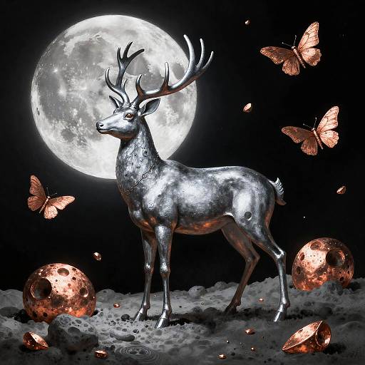 Moonlit Steam Stag with Copper Fragments