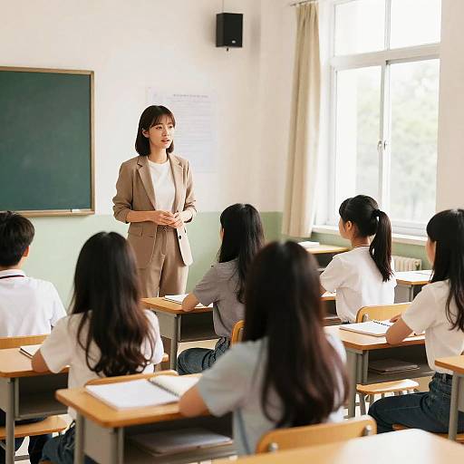 Teacher Addressing Students in Warm Classroom