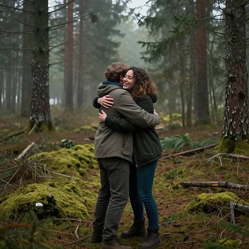 Heartfelt Friends Hug in Forest