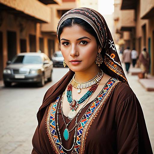 Middle Eastern Woman in Traditional Brown Dress