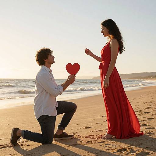 Romantic Beach Proposal at Sunset