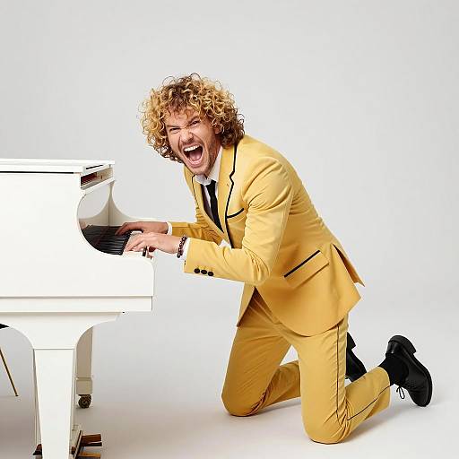 Dramatic Man with Piano in Yellow Suit