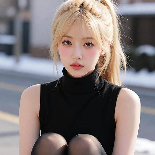 Portrait of Young Korean Woman in Black Turtleneck