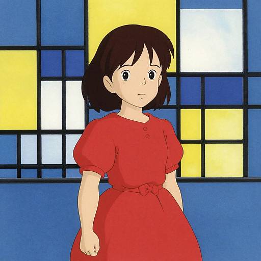 Mondrian-Inspired Girl in Red Dress
