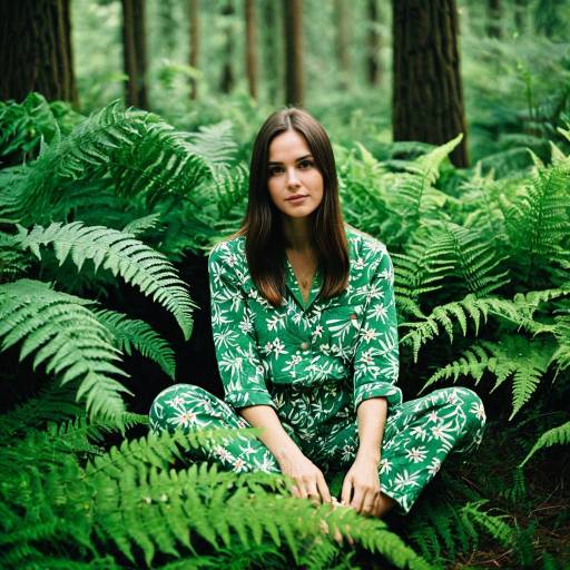 Casual Elegance Among Ferns in Daylight