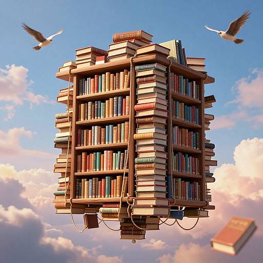 Whimsical Floating 3D Library Scene