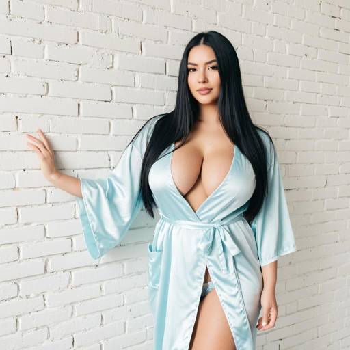 Sexy Woman in Light Blue Satin Robe