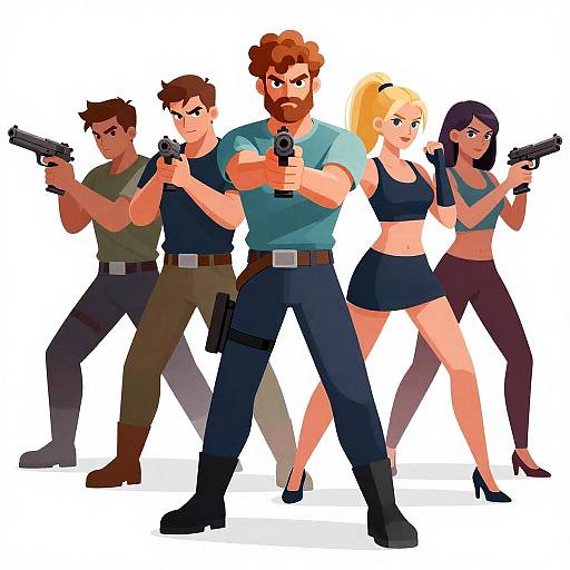 Dynamic Group of Fighters Illustration