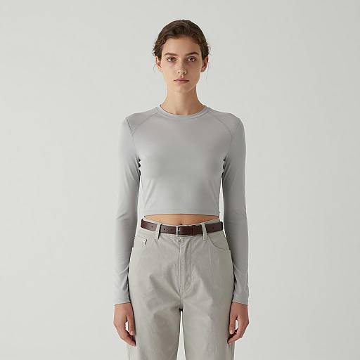 Minimalist Fashion Woman in Gray Crop Top