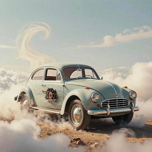 Vintage Car Dissolving into Clouds
